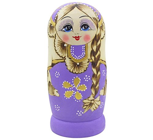 Set von 7 Zopf Mädchen Stapeln Spielzeug Russischen Puppe Handgefertigt Spielzeug aus Holz für Kinder Kinderzimmer Decor (Lila)