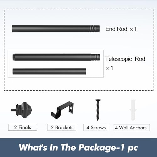 Image of Curtain Rods for Windows 32-48 inch, 5 /8 inch Matte Black Curtain Rod with Brackets Adjustable by Splicing for Bedroom Kitchen Study Living Room (36 inch-48 inch)
