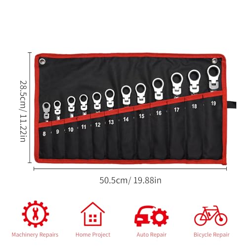 Image of WISEUP 12Pcs Ratchet Wrench, CR-V Chrome-vanadium Steel 8-19mm Wrench, 180 Adjustable Combination Wrenches, Double-end Ratchet Wrench, Anti-slip Rust-proof, Labor-saving Tools