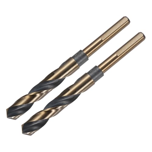 uxcell 2pcs Reduced Shank Twist Drill Bits 14.5mm Black Nitride &amp; Gold Titanium Coated High Speed Steel 4341 with 10mm Shank for Stainless Steel Alloy Metal Plastic Wood