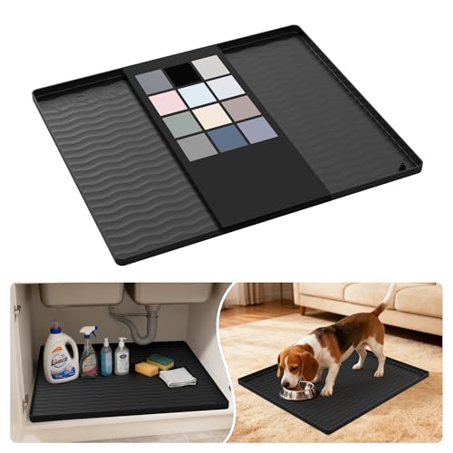 URMONA Waterproof Silicone Under Sink Mat 19W x 22L, Shelf Liner for Kitchen and Bathroom, Cabinet and Counter Protector, Storage and Organizers, Litter Mat, Pet Cat Puppy Essentials (Black)