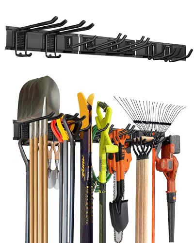 LRYXEG 48-Inch Garage Storage Tool Organizer with 8 Hooks - Heavy Duty Metal Rack for Garage Organization