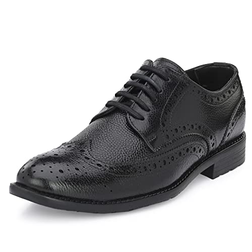 Image of Auserio Men's Brogue Full Grain Leather Lace Up Formal Shoes | Anti Skid Sole & Waxed Laces | Antimicrobial Memory Foam Padded Insole with Detailed Stich| Shoes for Office & Parties (115.116.117)