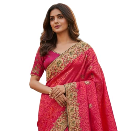 Image of Glory Sarees Women's Pure Soft Silk Banarasi Saree Traditional Embroidery Paisley Border With Blouse Piece (Qualamkars 103 Parent A)