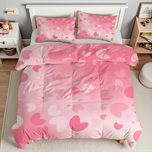 Housse de couette 160x200 rose zippée parure lit microfibre anti-plis