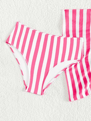 Girl's 3 Piece Striped Print Halter Bikini Set High Cut Triangle with Beach Cover Up Skirt Swimsuit Bathing Suit3