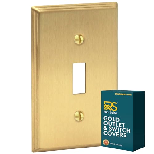 Rio Salto Brass Deco Collection Gold 1-Gang Toggle Light Switch Plate Standard Size 4.5 x 2.75 Flip Switch Heavy-Gauge Decorative Wall Plate Covers Modern Luxury Premium Metal Cover