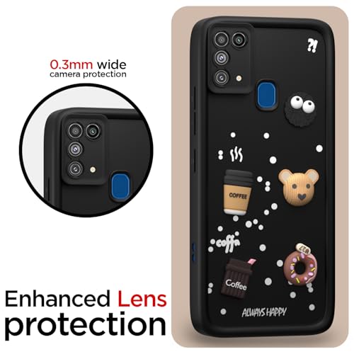 Image of Outlouders Back Cover for Samsung Galaxy M31 / M31 Prime / F41 | Cute Fun Cartoon 3D Bear Silicone | Full Body Protection Bumper Case (Black)
