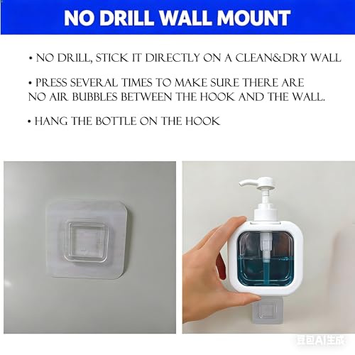 Image of Hand Soap Dispenser Bathroom, Shower Soap Dispenser Wall Mounted, Dish Dispenser for Kitchen, Shampoo and Conditioner Dispenser with Pump and Labels (White)