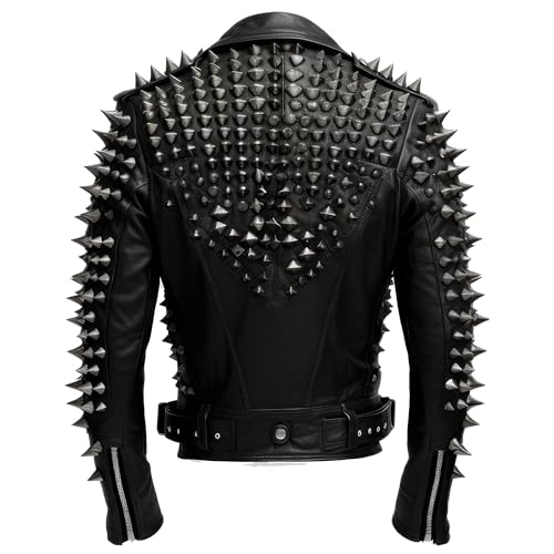 The Next Mens Motorbike Jacket Rock Punk Spike Studded Motorcycle Biker Zipper Genuine Leather Jackets2