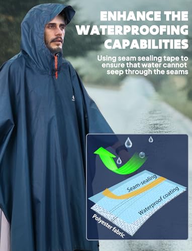 ANYOO Waterproof Rain Poncho Lightweight Reusable Hiking Rain Coat Jacket with Hood for Outdoor Activities,One Size - Image 6