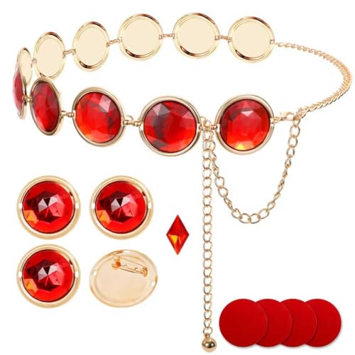 Red Gem Waist Belt - Adjustable Rhinestone Chain Belt for Women Anime Cosplay Stone Waist Chain Set Halloween Costume Jewelry Props Accessories for Dress Up Party