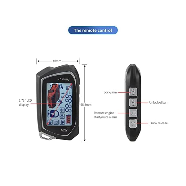 EASYGUARD EC207-M9 2 Way Car Alarm System with 1.73'' LCD Pager Display Push Start Button Remote Engine Timer Engine Start DC12V - Image 4