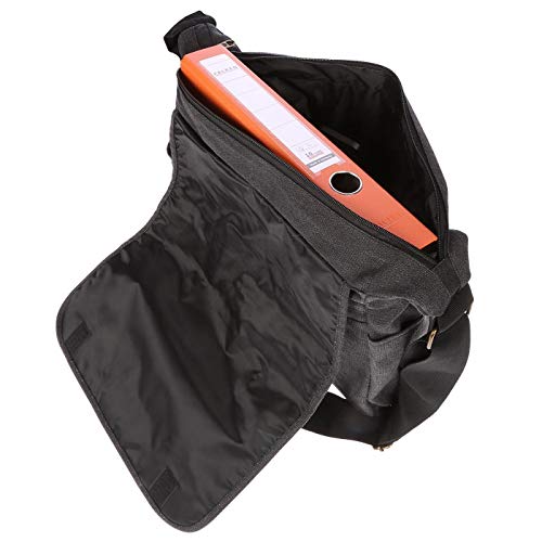 Christian Wippermann Umhängetasche Laptop 17 Zoll - Großes Messenger Bag Herren - Canvas Material - Verstellbarer Riemen - Mehrere Fächer - Büro/Arbeit Tasche Herren ca. 35x30x13 cm - Schwarz
