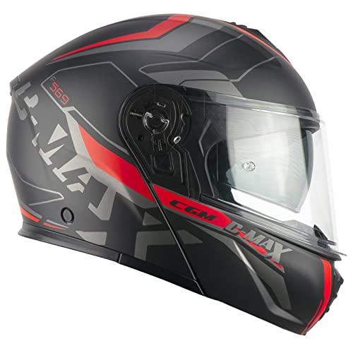 CGM Casco Modular, 569G C-MAX City, Negro Rojo Mate, XL (61-62 cm)