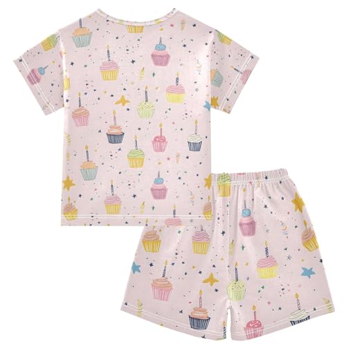 ALAZA Cartoon Stylish Cake Star Pajamas Set Short Sleeve Cotton Sleepwear Summer Pjs 2 Piece 5-14Y2