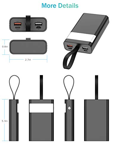 MOSFiATA 18W 10000 mAh USB C Power Bank, PD+QC 3.0 USB- C Fast Charger, 2 Input and 3 Output Portal with High-Speed Charging Tech, Emergency Flashlight and Leather Rope for Easy Carrying