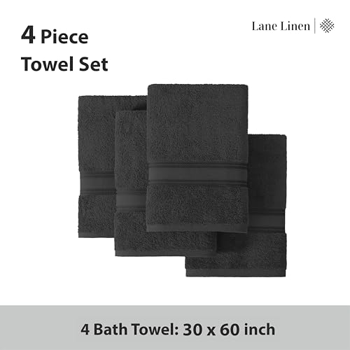 Image of LANE LINEN 100% Cotton Bath Towels 4 Pack (30 inchx60 inch) - Zero Twist, Mercerized Cotton Large Towel Set for Bathroom - Quick Dry, Soft & Absorbent Large Bath Towel Set - Oeko Tex Certified - Black Towels
