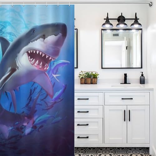 Rideau de douche requin imprimé haute définition en polyester étanche 152x183cm - 5