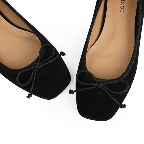 Image of Modatope Womens Flats Ballet Ballerina Flats for Women | Bow Bowknot Square Toe Slip on Flats, Dressy Comfort Ballet Shoes for Work, Driving, School, Travel & Daily Outings