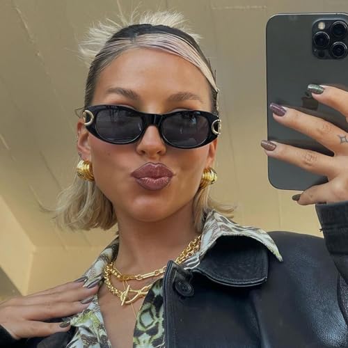 Retro Oval Sunglasses for Women - Oval Frame 90s Sun Glasses Fashion Vintage Cat Eye Shades2