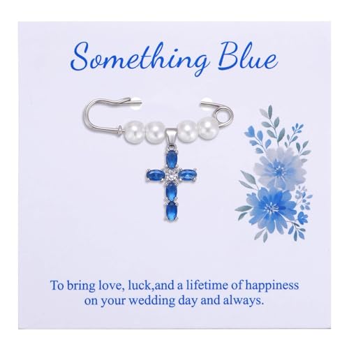 Image of MIXJOY Something Blue Gift for Bride, Wedding Day Bridal Blue Pearl Angel Wings Bouquet Garter Charm for Bride to Be