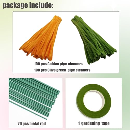Image of Pipe Cleaner Set, 200 Pcs, with Floral Wires and Floral Tape, Chenille Stems for Tulip Bouquet Making, Kids DIY Craft Projects and Decorations (Orange+olivegreen kit)