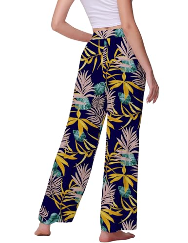 Image of Veseacky Women's Wide Leg Lounge Pants Yoga Pajamas Comfy Stretch Drawstring Pajamas Puls Size Dance Bottoms S-4XL