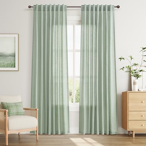 Image of Joywell Linen Curtains 84 Inches Long for Living Room Light Sage