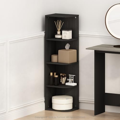 Image of Furinno Reed Corner Shelf, 4-Tier Corner Bookshelf, Book Shelf, Corner Shelves, Storage Rack, for Organization and Storage, Home Office, Living Room, Blackwood