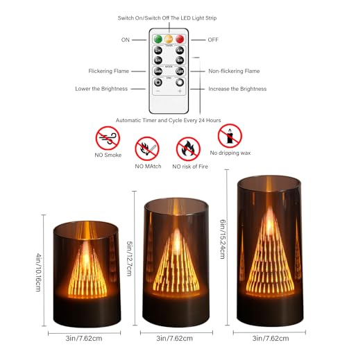 Image of Eebus LED Flameless Candles with Remote Battery Operated,Fake Candles for Home Decor Tapered Glowing Pillar Candle Lights Add a Warm and Romantic Atmosphere Set of 3 (D 3 inchxH 4 inch 5 inch 6 inch) (Grey)