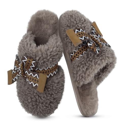 SOULROSE Womens Maxi Curly Sister Slides Fuzzy Slippers Women with Cute Bow Wool Memory Foam House Slippers Cozy Indoor Outdoor Cloud shoes Gifts