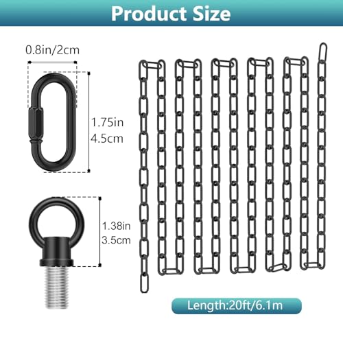 Image of garini 20 Feet Industrial Black Light Fixture Chain, Adjustable Metal Pendant Chandelier Chain Extension with Detachable Link, Maximum Load is 66 Pounds