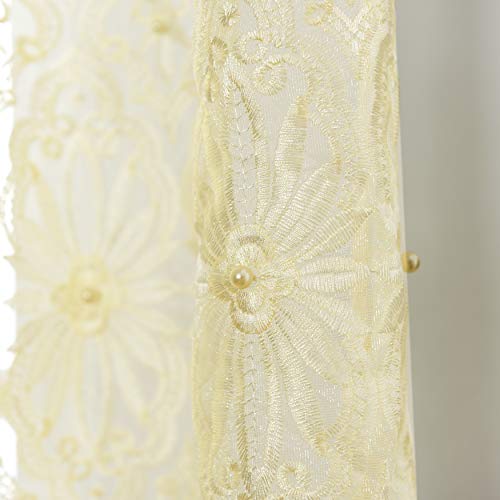 Aside Bside Bead8510 Ivory Sheer Curtains For Living Room Luxurious Embroidered Window Curtain Rod Pocket Floral Geometric Embroidery Voile Drapery Bedroom 63 Inch,1 Panel #TOP2