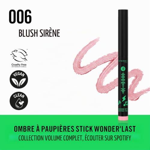 Rimmel Full Volume Collection Ombre à Paupières Stick, 006 Electro Blush, Application facile, Couleur vive, Formule crémeuse, 1.64g