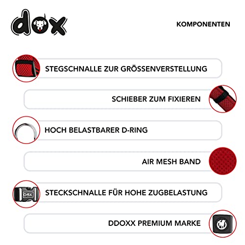 DDOXX Airmesh Hundehalsband - Stabiles und Verstellbares Welpenhalsband für alle Größen - S (Rot)
