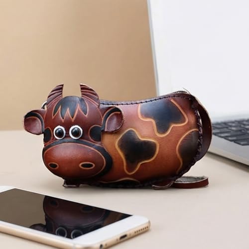 Porte-clés compact vache marron doté de poches spacieuses de rangement