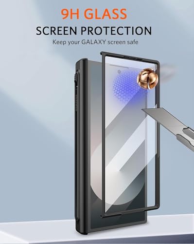 Image of Kapa Geometric S Pen Holder Hinge Protection Back Cover for Samsung Galaxy Z Fold6 / Fold 6 | Slim Shock Proof Case with Inbuilt Glass & S Pen Slot (Black)