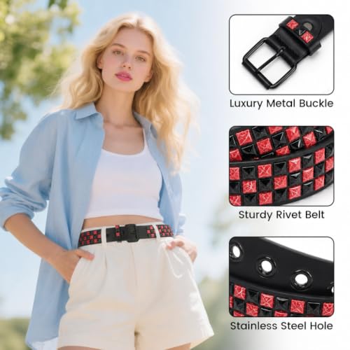 Image of Studded Belt, Metal Punk Rock Rivet Belt with Bright Pyramid Studded for Women Men