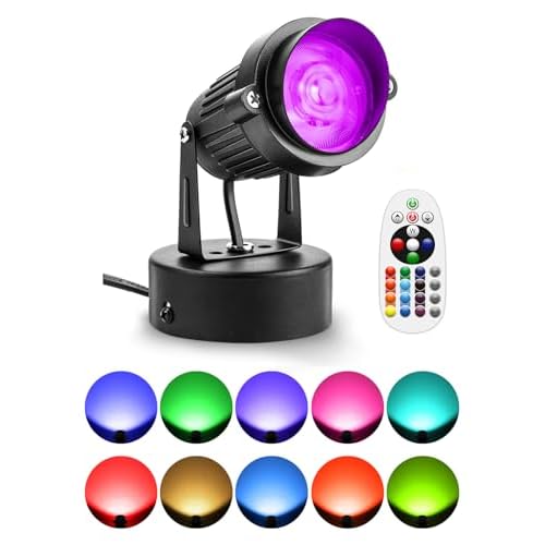 ZUCKEO 10W LED Spot Lights Indoor RGBW Color Changing Uplighting Indoor with Remote, 120V Christmas Spotlight Up Lights Plug in, Accent Landscape Lighting with Switch for House Halloween Decor(1Pack)