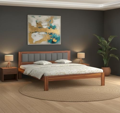 Image of Sheesham Wood King Size Bed Without Storage | Wooden Double Beds Cot for Bedroom Furniture | Palang Double Bed for Hotels (DIY- Customer Side Self Assembly) 1 Year Warranty - Honey