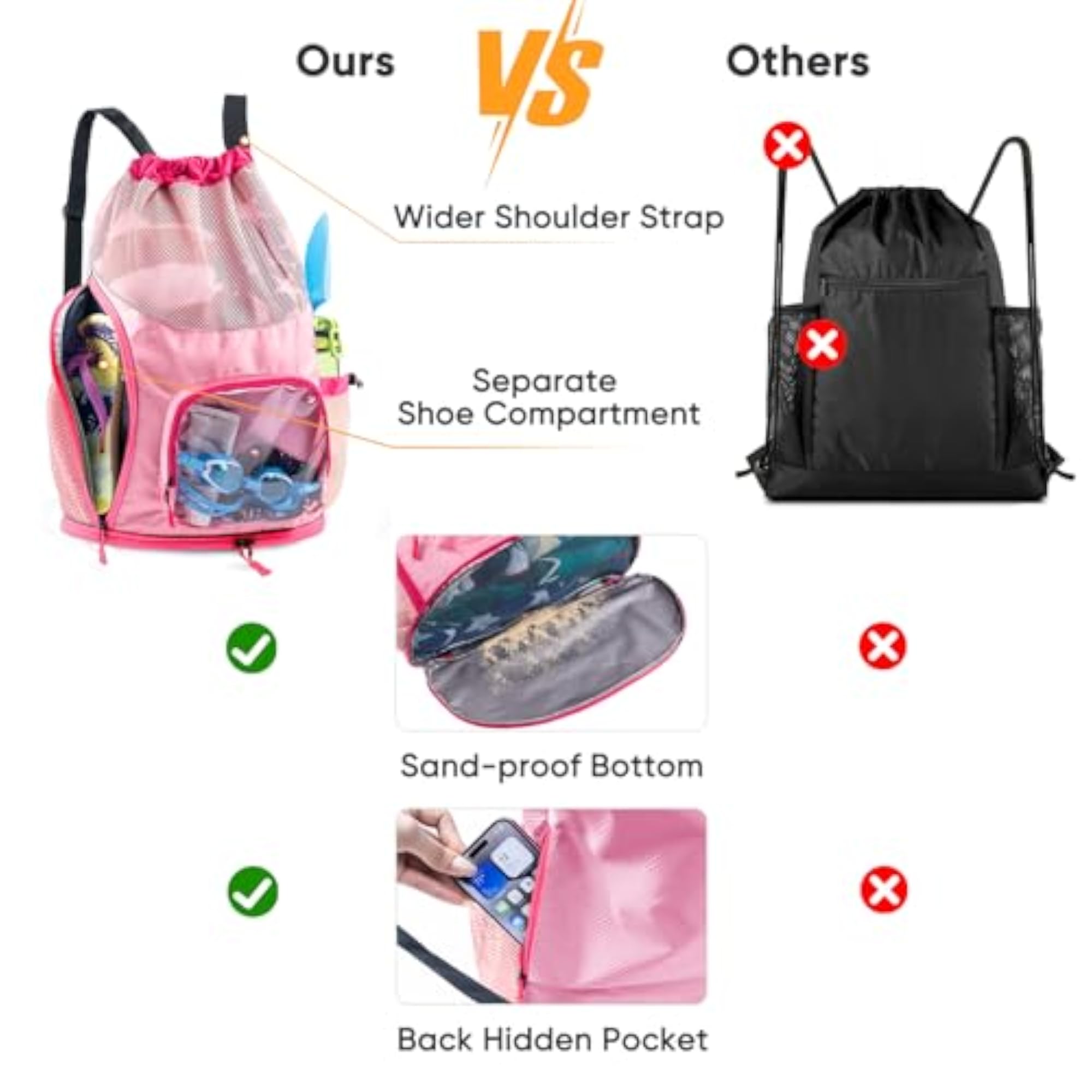 Mesh Drawstring Backpack with Shoe Compartment