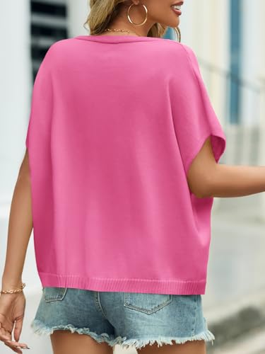 Image of Saodimallsu Womens Summer Oversized Cardigans Batwing Short Sleeve Lightweight Button V Neck Casual Knit Sweater Tops