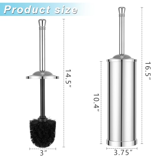 Image of Chrome Toilet Brush and Holder,Toilet Bowl Brush with Long Handle for Bathroom,Toilet Cleaner Brush-Space,Saving,Covered Brush,Durable, Deep,Cleaning,Splash Resistant (Chrome)