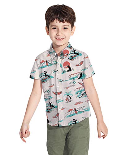 Baby Boys Hawaiian Shirts Kid Tropical Button Up Toddler Polo Funny Dress Shirts Vacation Blouse Aloha Summer Beachwear 7-8 Years