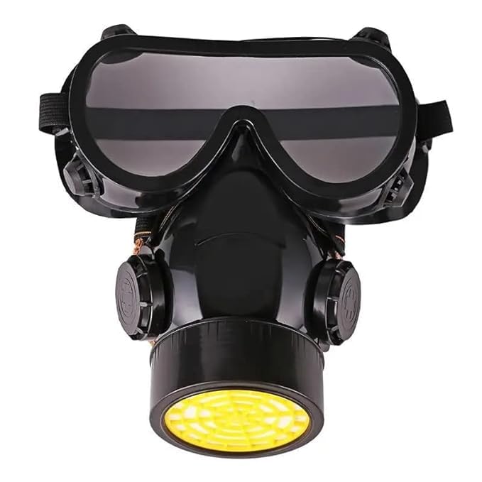 Half Face Respirator Chemical Gas Masks With Goggles Reusable Mask For Paint Spraying Petrochemical Industry Etc | Double Chemical Respirator Mask spray paint Industrial safety (Pack of 1).-image-45