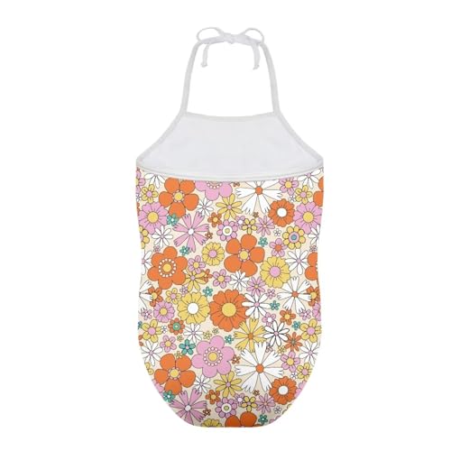 Girls Fitted Halter Modest One Piece Swimsuit Hawaiian Summer Cute Graphic Beach Swimwear Size2