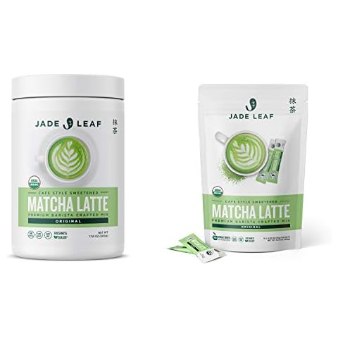 Jade Leaf Matcha Latte Mix Bundle - 500g Canister + 10ct Stick Packs - Cafe Style Sweetened Blend - Sweet Matcha Green Tea Powder Cover