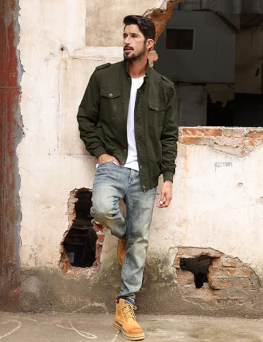 Image of TACVASEN Men's Lightweight Military Cotton Jacket Casual Windbreaker Coat | with zipper and hidden snap,stand collar,multi pockets,tactical m65 field cargo outerwear for winter & fall,utility windproof