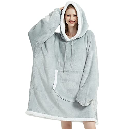 Felpa con cappuccio in stile coperta, maglione, in pile Sherpa con tasca frontale, super morbida, calda e accogliente, per uomini e donne, taglia unica